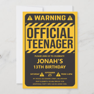 13th Birthday Party Teenage Boy Invitation