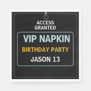 13th Birthday Party, VIP Pass, Level 13, Boys Napkin