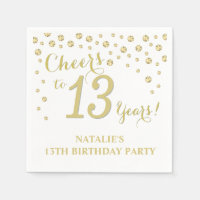 13th Birthday Party White and Gold Diamond Napkins