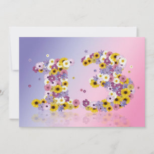 13th Birthday party, with flowered letters Invitation