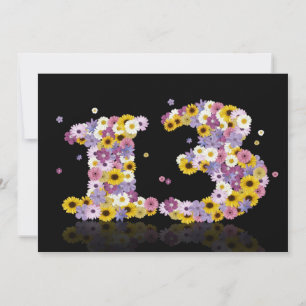 13th Birthday party, with flowered letters Invitation