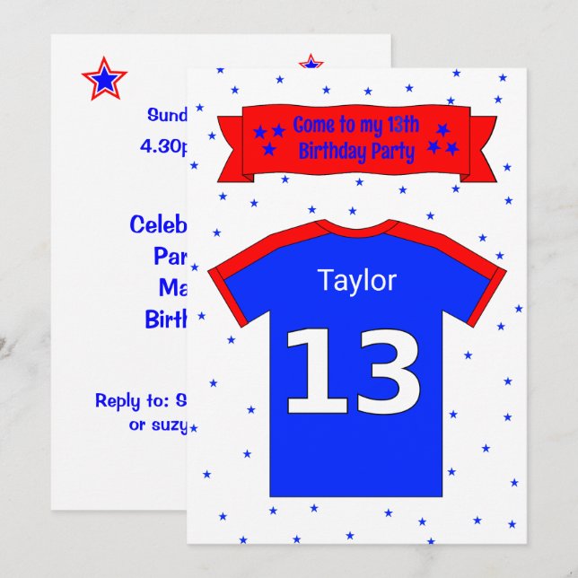 13th birthday personalised party invitation (Front/Back)