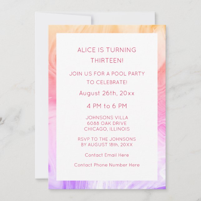 13th Birthday Pink Abstract Artsy Custom Age Girly Invitation (Front)