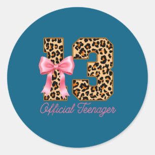 13th Birthday Pink Coquette Bow Classic Round Sticker