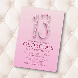 13th Birthday Pink Diamonds Invitation
