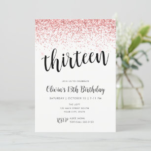 13th Birthday Pink Glitter Confetti Invitation