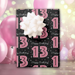 13th Birthday Pink Glitter For Girl Wrapping Paper Sheet