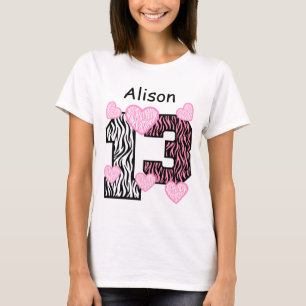 13th Birthday Pink Zebra and Hearts Custom Name A2 T-Shirt