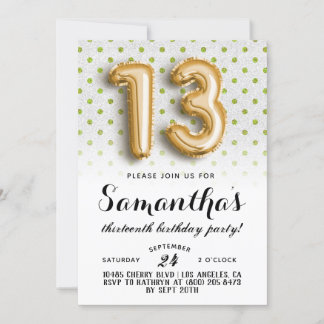 13th Birthday Polkadot Glitter Invitation
