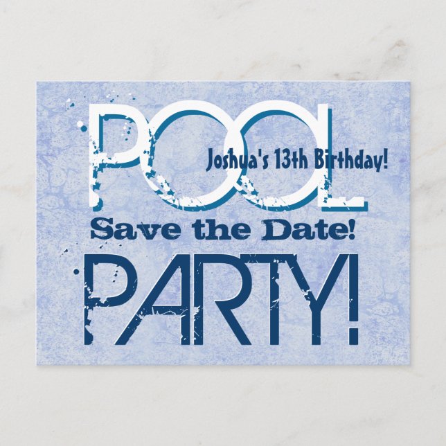 13th Birthday Pool Party Save the Date V05 Announcement Postcard (Front)