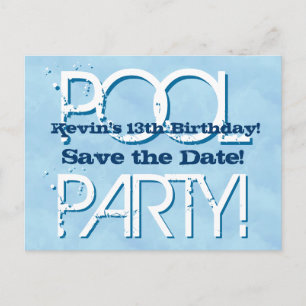 13th Birthday Pool Party Save the Date V06 Announcement Postcard