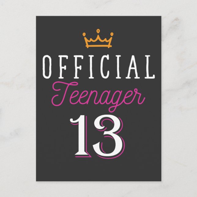 13th Birthday Princess Girl Official Teenager Postcard (Front)