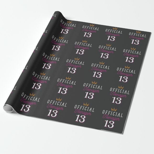 13th Birthday Princess Girl Official Teenager Wrapping Paper (Unrolled)