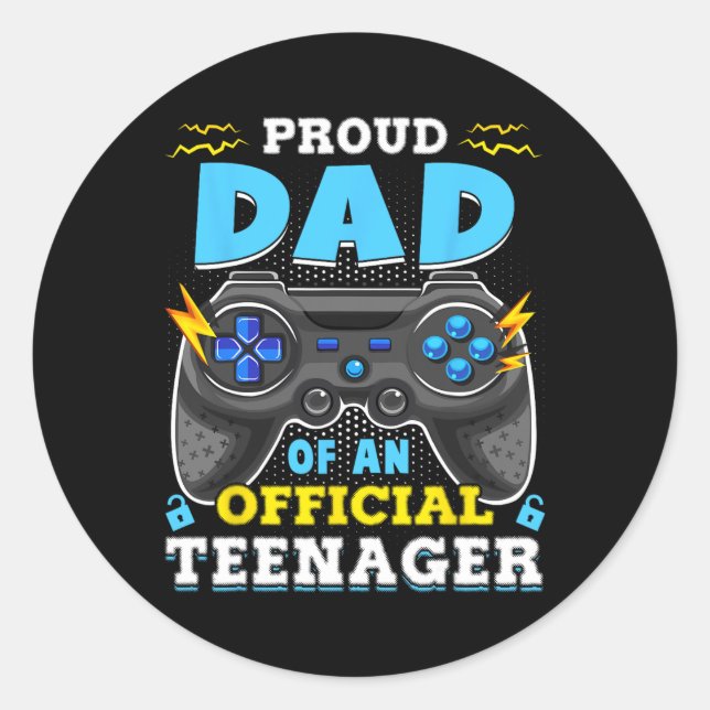 13th Birthday Proud Dad Official Teenager Video Ga Classic Round Sticker (Front)
