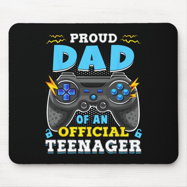 13th Birthday Proud Dad Official Teenager Video Ga Mouse Pad (Front)