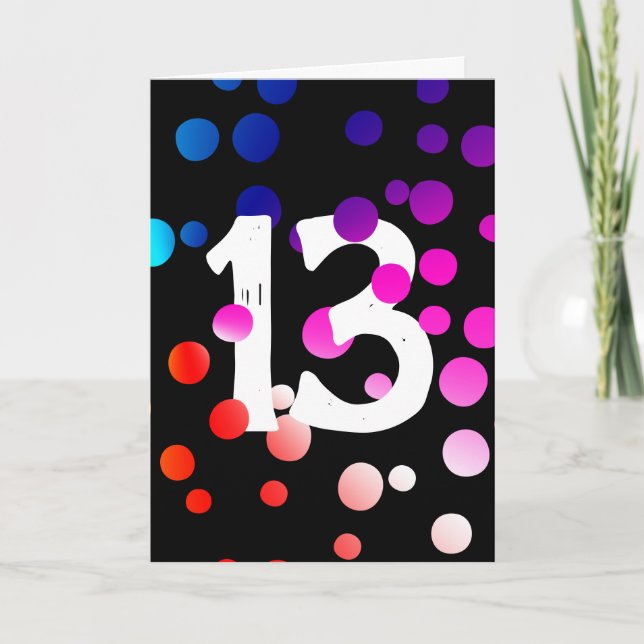 13th Birthday Rainbow Dots on Black  Card (Front)