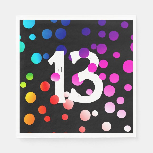 13th Birthday Rainbow Dots on Black Napkin (Front)