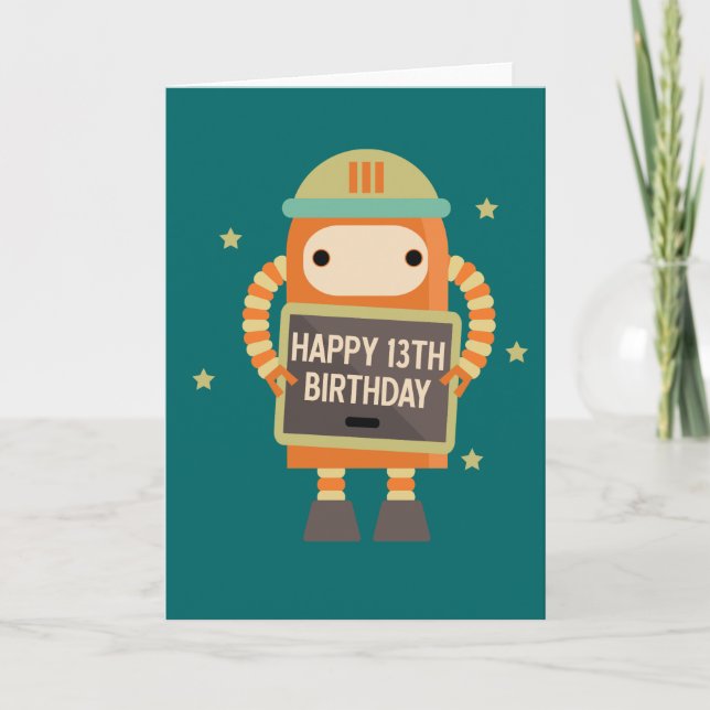 13th Birthday Robot vintage greeting card (Front)