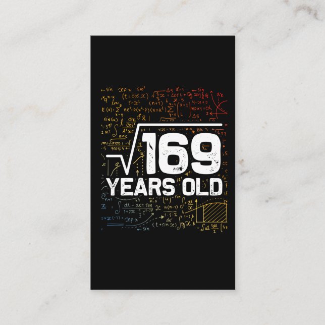 13th birthday root of 169 math humour business card (Front)