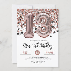 13th Birthday Rose Gold Confetti Invitation