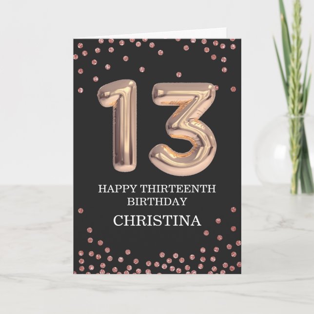 13th Birthday Rose Gold Elegant Girl Personalized Card (Front)
