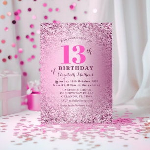 13th Birthday Rose Gold Glitter & Blush Pink  Invitation