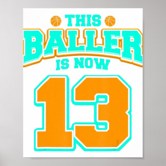 13th Birthday Shirt For Boys Basketball 13 Years O Poster