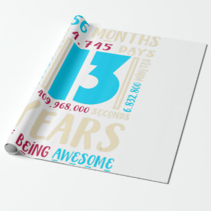 13th Birthday Shirt for Kids Gift Age 13 Year Old Wrapping Paper