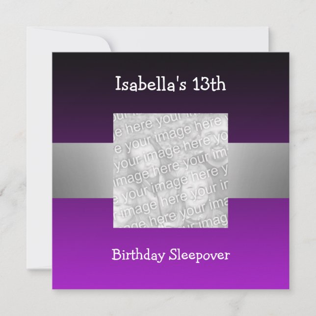 13th Birthday Sleepover Silver Purple Photo 2 Invitation (Front)