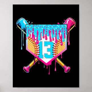 13th Birthday Softll Ice Cream Drip 13 Years Boy G Poster