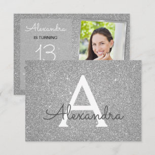 13th Birthday Sparkle Luxury Silver Photo Invitation