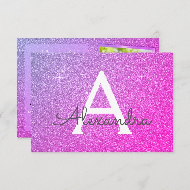 13th Birthday Sparkle Purple Pink Photo Invitation (Front/Back)