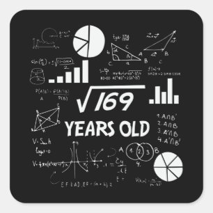13th Birthday Square Root Math 13 Years Old Bday Square Sticker