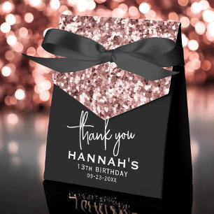 13th Birthday Thank You Rose Gold Glitter Script Favour Box