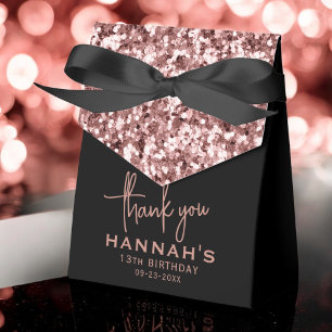 13th Birthday Thank You Rose Gold Glitter Script Favour Box