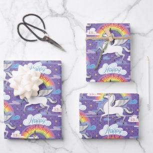 13th Birthday Unicorn Wrapping Paper Sheet