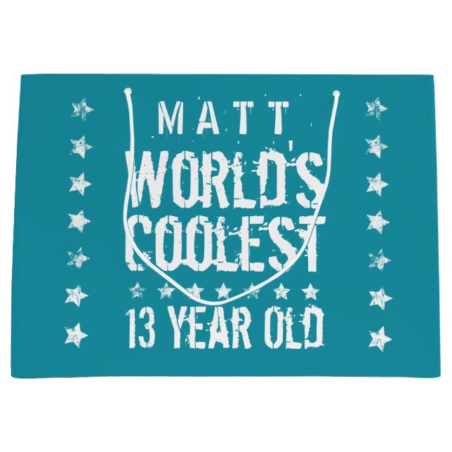 13th Birthday World's Coolest 13 Year Old Teal Z13 Large Gift Bag (Front)