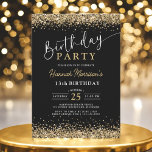 13th Black Gold Glitter Any Age Birthday  Invitation<br><div class="desc">Make their official teen birthday sparkle with this 13th Black Gold Glitter Any Age Birthday Invitation! Designed with a bold black background and shimmering faux gold glitter details, this invitation is perfect for celebrating a stylish and unforgettable 13th birthday. Fully editable, you can customise the name, age, and party details—making...</div>