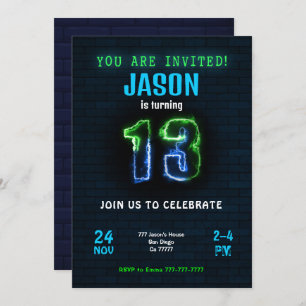 13th Boy Birthday Invitation