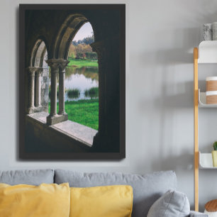 13th century Mediaeval gothic cloister by a lake Photo Print