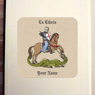 13th Century Saint George and the Dragon Bookplate Square Sticker