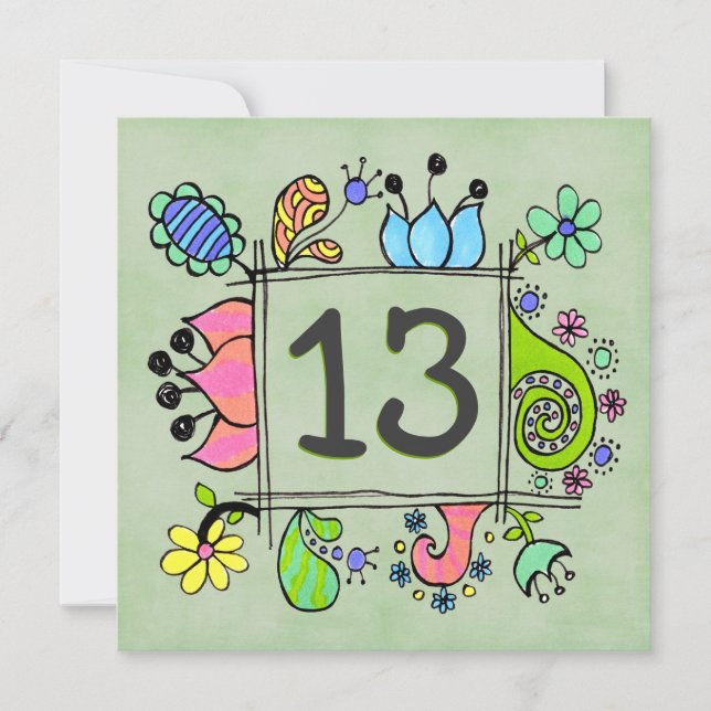 13th Doodles Colourful  Birthday Party Invitation (Front)