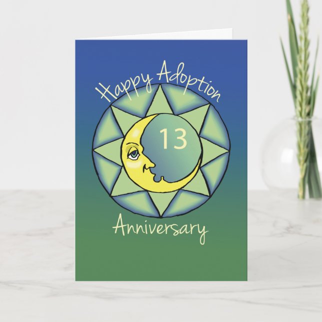 13th Gotcha Day/Adoption Anniversary Moon, Blue, Card (Front)