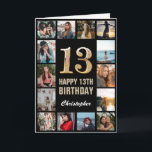13th Happy Birthday Black and Gold Photo Collage Card<br><div class="desc">13th Happy Birthday Black and Gold Photo Collage Birthday Card. For further customisation,  please click the "Customise it" button and use our design tool to modify this template.</div>