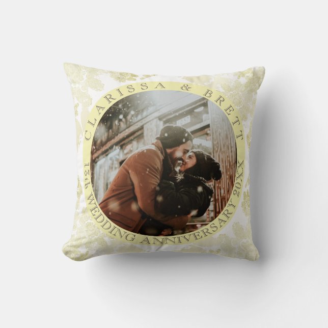 13th Lace Anniversary + Photo Throw Pillow (Front)