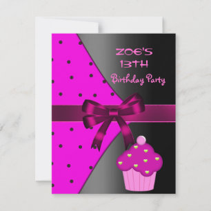 13th Pink Cupcake Spot Birthday Party Invitation