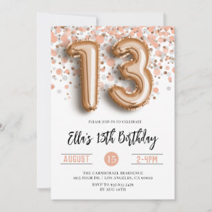 13th Rose Gold Birthday Invitation