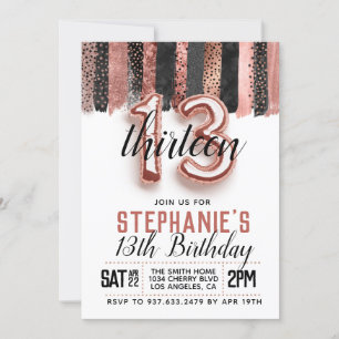 13th Rose Gold Birthday Invitation