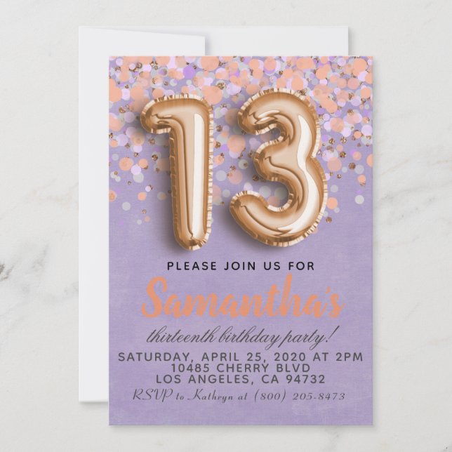13th Rose Gold Birthday Invitation (Front)