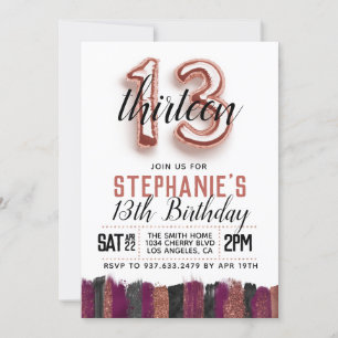 13th Rose Gold Birthday Invitation